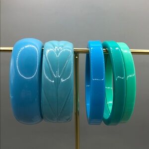 Bundle lot 5 vintage 90's acrylic resin bangle bracelets blue green layer stack